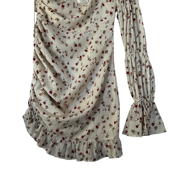 Sabo Skirt | Dainty Floral One Sleeve Ruched Mini Dress Size L - Picture 3 of 12
